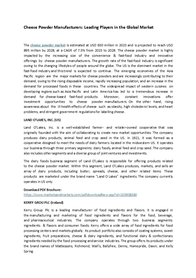 Cheese Powder Manufacturers: Leading Players in the Global Market