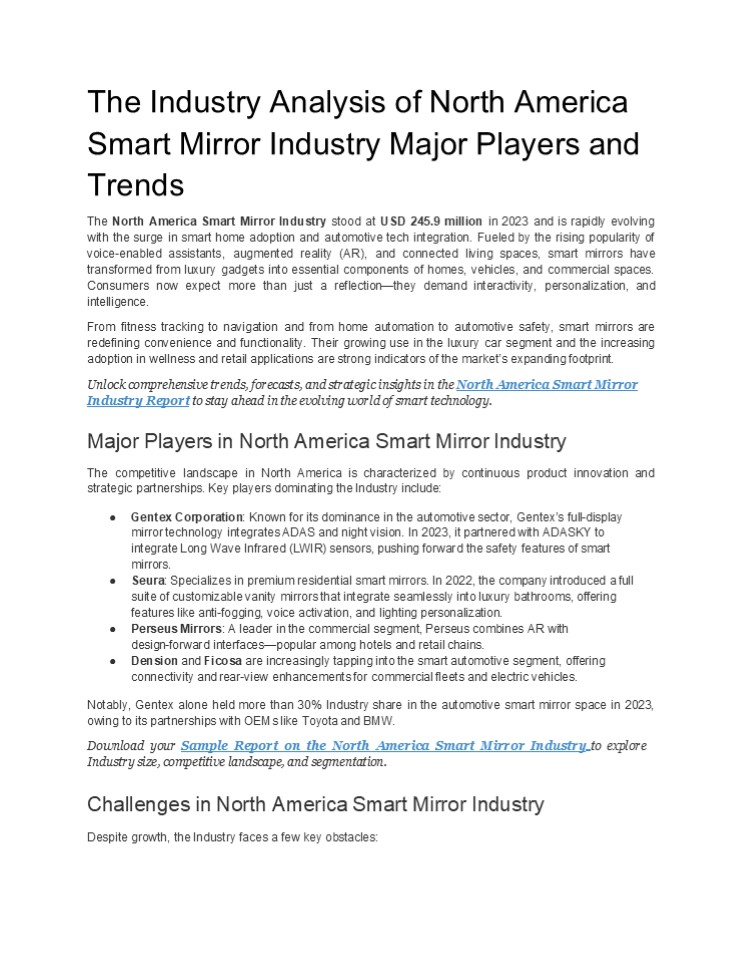 North America Smart Mirror Industry Major Players and Trends