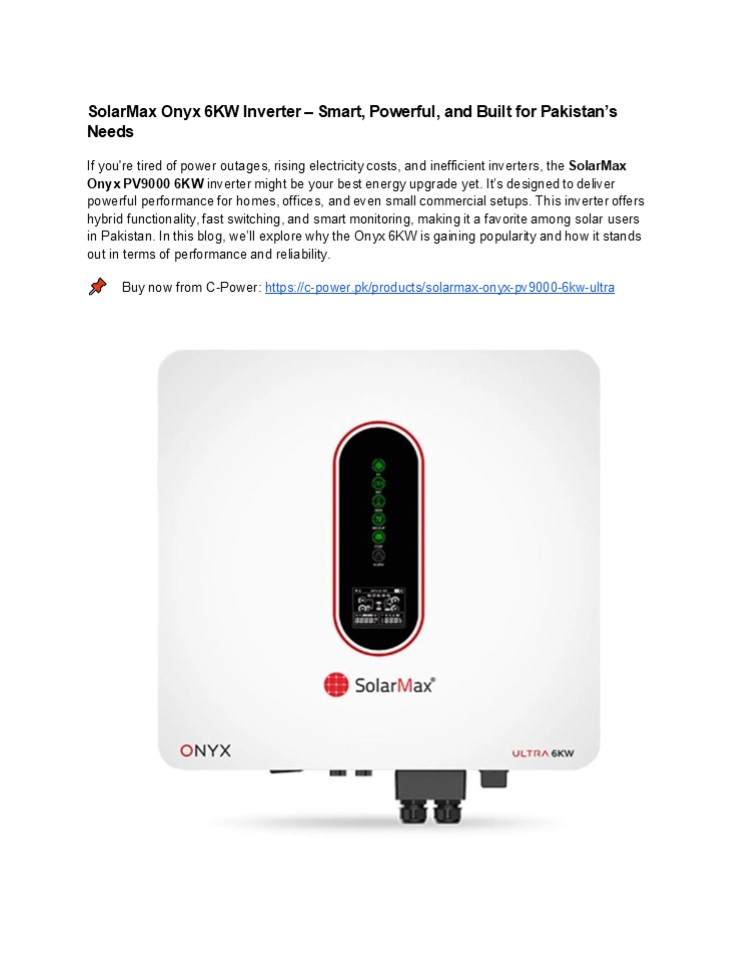 SolarMax Onyx 6KW Price in Pakistan – Ultra Efficient Inverter