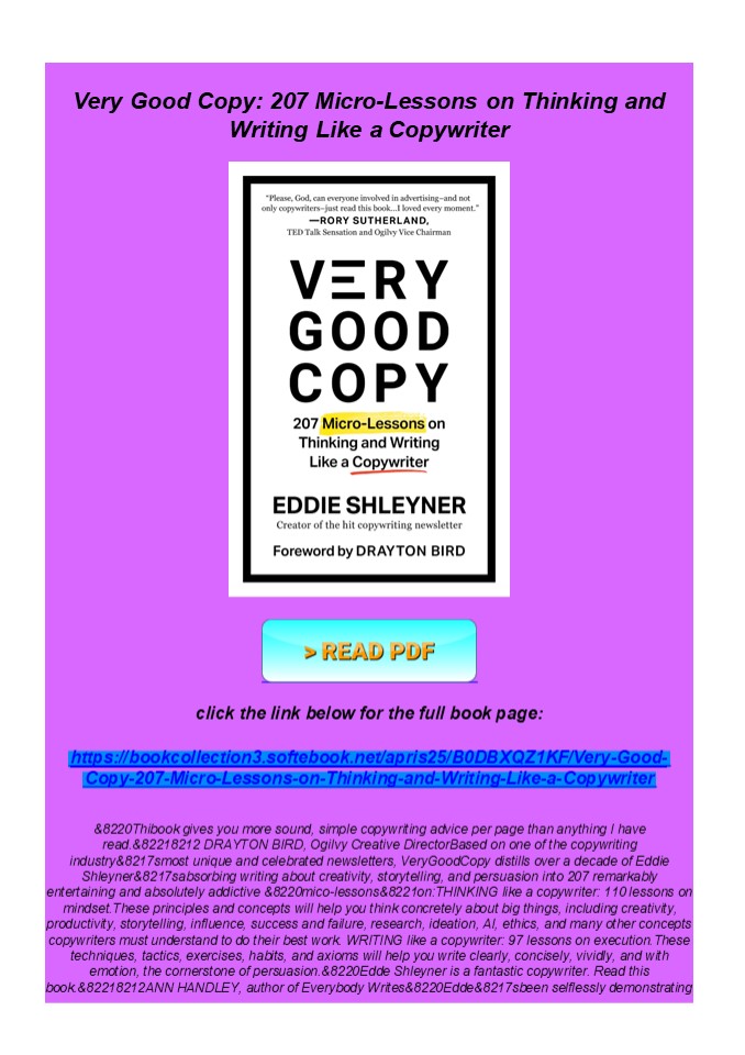 Download Very Good Copy: 207 Micro-Lessons on Thinking and Writing Lik