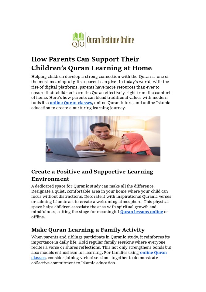 How Parents Can Support Their Children’s Quran Learning at Home