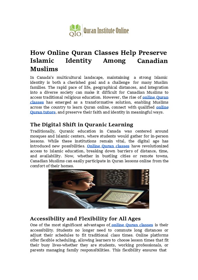 How Online Quran Classes Help Preserve Islamic Identity Among Canadian Muslims