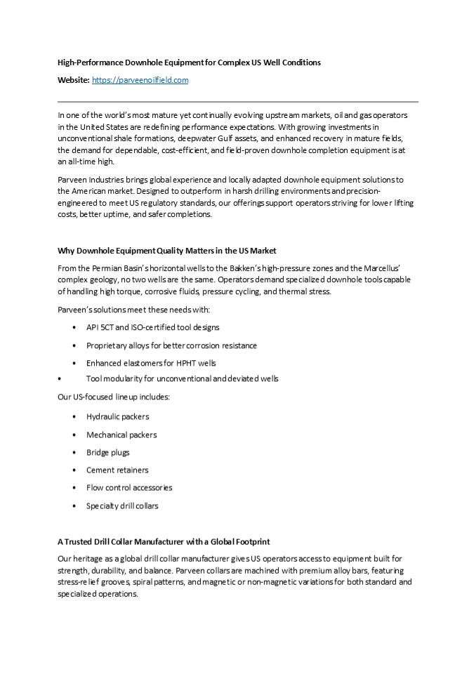 High-Performance Downhole Equipment for Complex US Well Conditions (2)