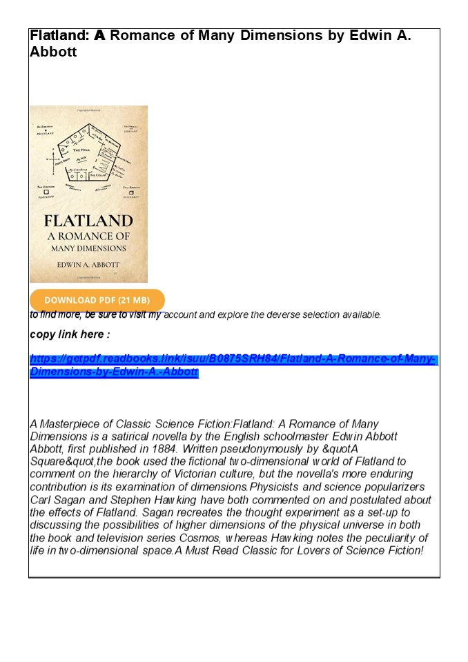 [READ DOWNLOAD] Flatland: A Romance of Many Dimensions by Edwin A. Abbott