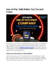 How to Play Satta Matka: Top Tips and Tricks