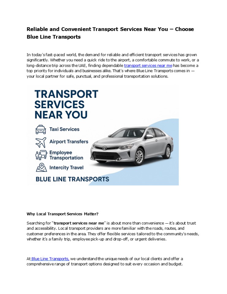 Reliable and Convenient Transport Services Near You – Choose Blue Line Transports