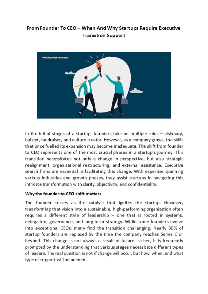 From Founder To CEO – When And Why Startups Require Executive Transition Support