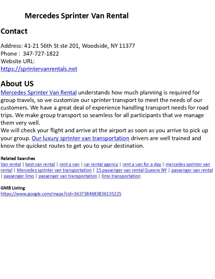 Mercedes Sprinter Van Rental