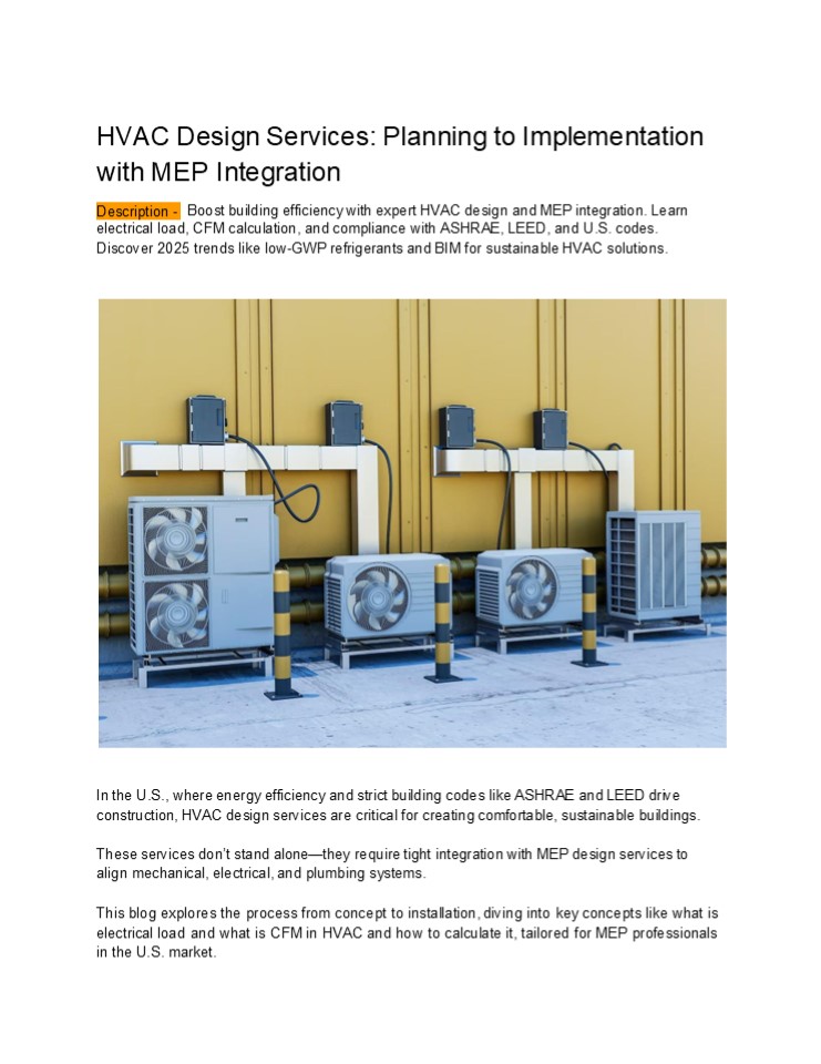 HVAC Design Services: Planning to Implementation with MEP Integration