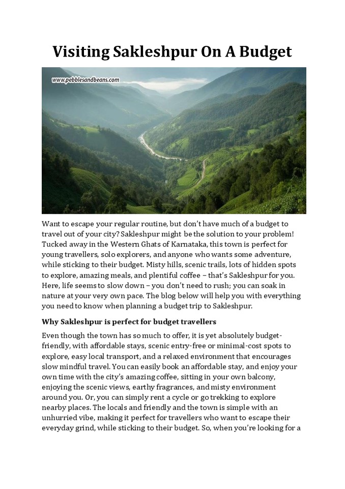 Visiting Sakleshpur On A Budget