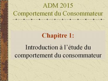 Comportement du Consommateur 1 - Introduction