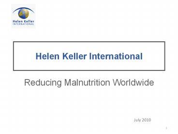 Helen Keller International: Reducing Malnutrition Worldwide