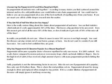 Uncovering the Peppermint Oil and Mice Repellant Myth