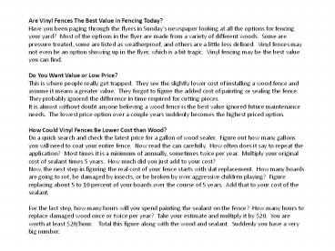 Are Vinyl Fences The Best Value in Fencing Today