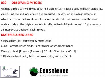 030	OBSERVING MITOSIS