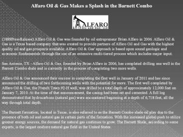 Alfaro Oil & Gas Makes a Splash in the Barnett Combo