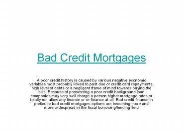Bad Credit Mortgages