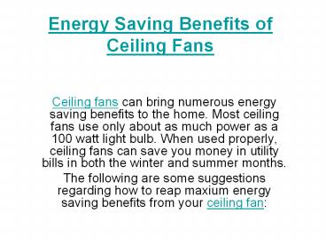 Energy Saving Benefits of Ceiling Fans