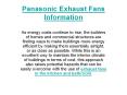 Panasonic Exhaust Fans Information PowerPoint PPT Presentation