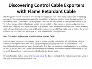 Discovering Control Cable Exporters with Flame Retardant Cable