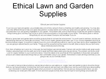 Ethical Lawn and Garden Supplies