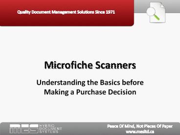 Microfiche Scanners - MES Hybrid