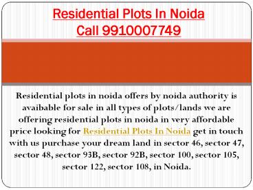Residential Plots In Noida 9910007749