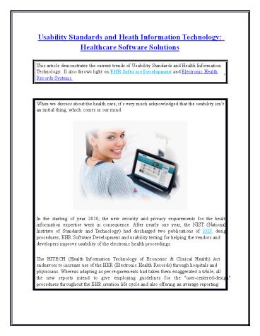 Usability Standards and Heath Information Technology: Healthcare Software Solutions