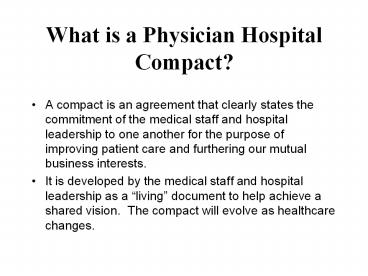 What is a Physician Hospital Compact?