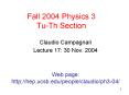 Fall 2004 Physics 3 Tu-Th Section PowerPoint PPT Presentation
