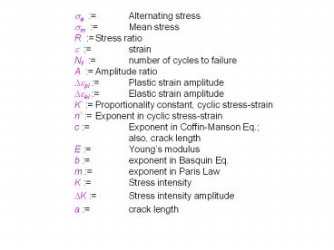 sa := Alternating stress sm := Mean stress R := Stress ratio