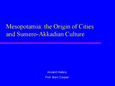 Mesopotamia: the Origin of Cities and Sumero-Akkadian Culture