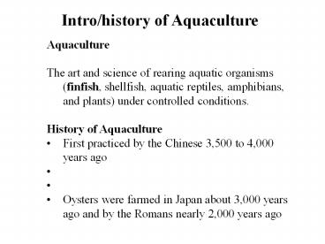 Intro/history of Aquaculture