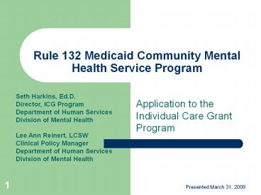 Rule 132 Medicaid Community Mental Health Service Program