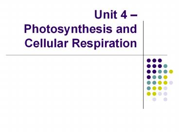 Unit 4 – Photosynthesis and Cellular Respiration