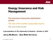Energy Insurance and Risk Management