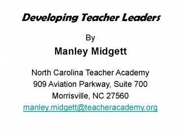 Developing Teacher Leaders