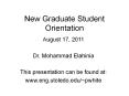 New Graduate Student Orientation PowerPoint PPT Presentation