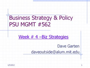 Business Strategy & Policy PSU MGMT 562
