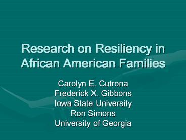 Research on Resiliency in African American Families