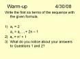 Warm-up4/30/08 PowerPoint PPT Presentation