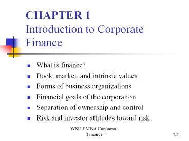 CHAPTER 1 Introduction to Corporate Finance