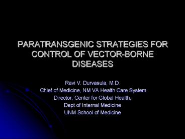 PARATRANSGENIC STRATEGIES FOR CONTROL OF VECTOR-BORNE