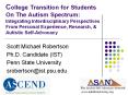 College Transition for Students On The Autism Spectrum: Integrating Interdisciplinary Perspectives From Personal Experience, Research, & Autistic Self-Advocacy PowerPoint PPT Presentation