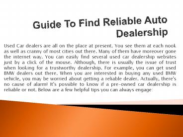 Guide To Find Reliable Auto Dealership