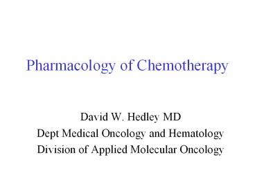 Pharmacology of Chemotherapy