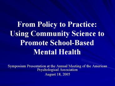 From Policy to Practice: Using Community Science to Promote School-Based Mental Health
