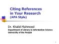 Citing References in Your Research (APA Style) PowerPoint PPT Presentation