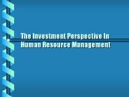 The Investment Perspective In Human Resource Management