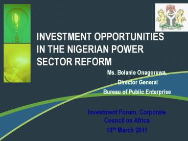 INVESTMENT OPPORTUNITIES IN THE NIGERIAN POWER SECTOR REFORM ...